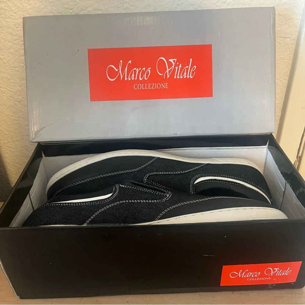 Marco‎ Vitale Men's Slip-On Denim Leather Sneakers | Size 12 | Black